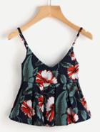 Romwe Floral Print Peplum Cami Top