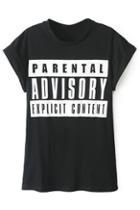Romwe Romwe Graffiti Letters Print Rolled-cuffs Black T-shirt