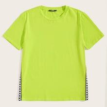 Romwe Guys Checked Tape Side Neon Lime Tee