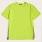 Romwe Guys Checked Tape Side Neon Lime Tee