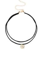Romwe Faux Crystal Cage Pendant Double Layer Choker
