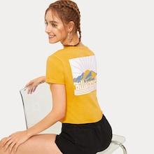 Romwe Landscape Print Crop Tee
