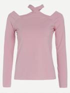 Romwe Pink Halter Long Sleeve T-shirt