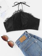 Romwe Lace Overlay Crop Halter Top