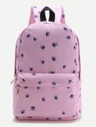 Romwe Pink Leaf Print Casual Backpack
