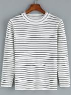 Romwe Round Neck Striped White Sweater