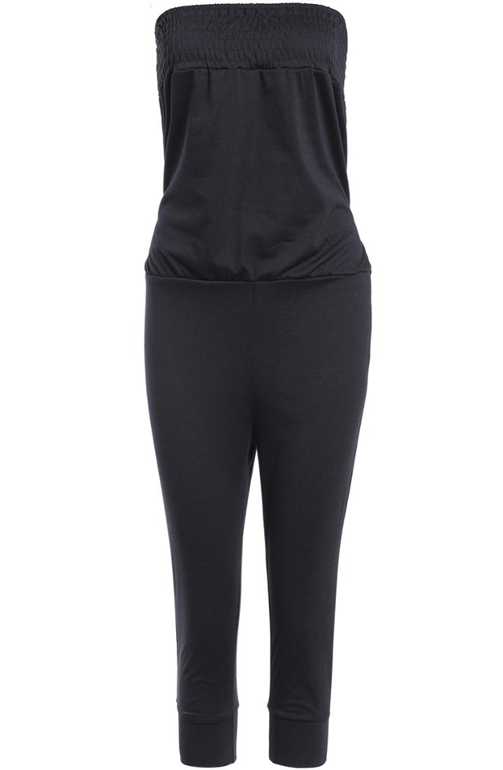 Romwe Strapless Slim Black Jumpsuit