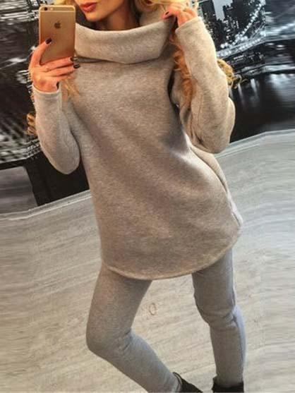 Romwe Turtleneck Thicken Top With Elastic Waist Grey Pant