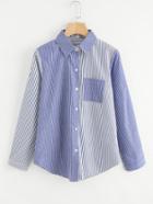 Romwe Contrast Striped Chest Pocket Shirt