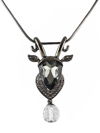 Romwe Black Gemstone Silver Sheep Necklace