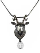 Romwe Black Gemstone Silver Sheep Necklace