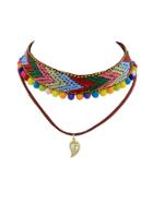 Romwe Bohemian Tattoos Choker Colorful Rope Braided Ball Charm Necklace