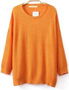 Romwe Round Neck Knit Orange Sweater