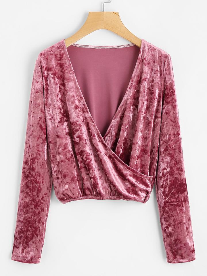 Romwe Elastic Hem Wrap Velvet Tee
