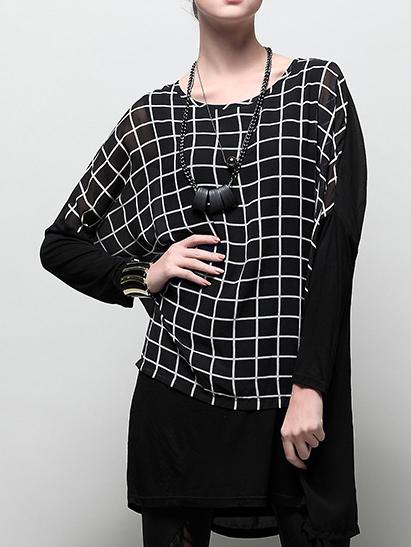 Romwe Long Sleeve Checkered Chiffon Blouse