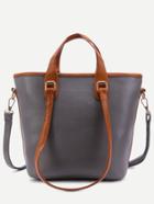 Romwe Grey Pebbled Pu Handbag With Convertible Strap