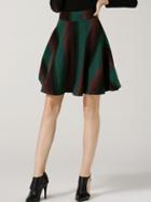 Romwe Vertical Striped Flare Green Skirt