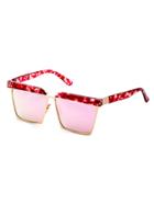 Romwe Marbled Square Frame Pink Lens Sunglasses