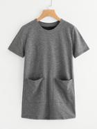 Romwe Dual Pocket Marled Long T-shirt