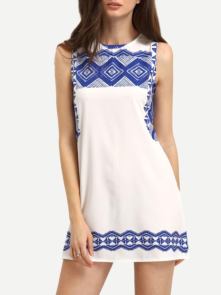 Romwe Geometric Print Tank Dress
