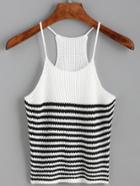 Romwe Black White Striped Knit Cami Top