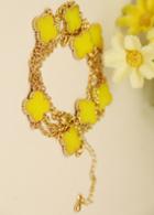 Romwe Yellow Glaze Flower Gold Chain Long Necklace