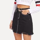 Romwe Contrast Stitch Ripped Denim Skirt