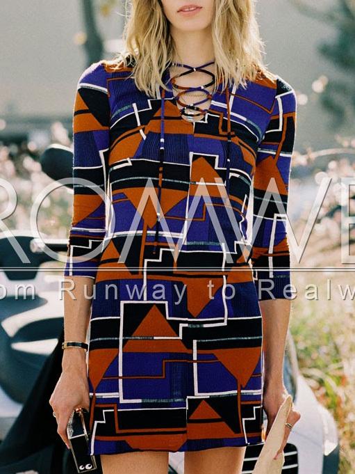 Romwe Lace Up Neck Patchwork Dress