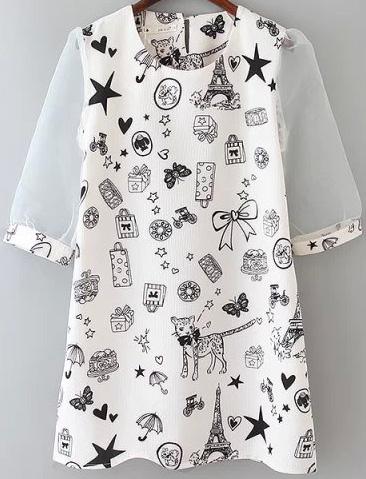 Romwe Sheer Mesh Gift Print Dress