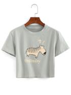 Romwe Zebra Print Crop T-shirt