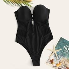 Romwe Contrast Mesh Underwire High Leg One Piece Swimsuit