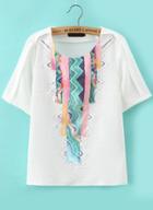 Romwe Side Split Zigzag Patch Top