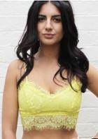 Romwe Spaghetti Strap Lace Crop Yellow Cami Top