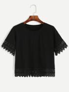Romwe Black Contrast Crochet Lace T-shirt
