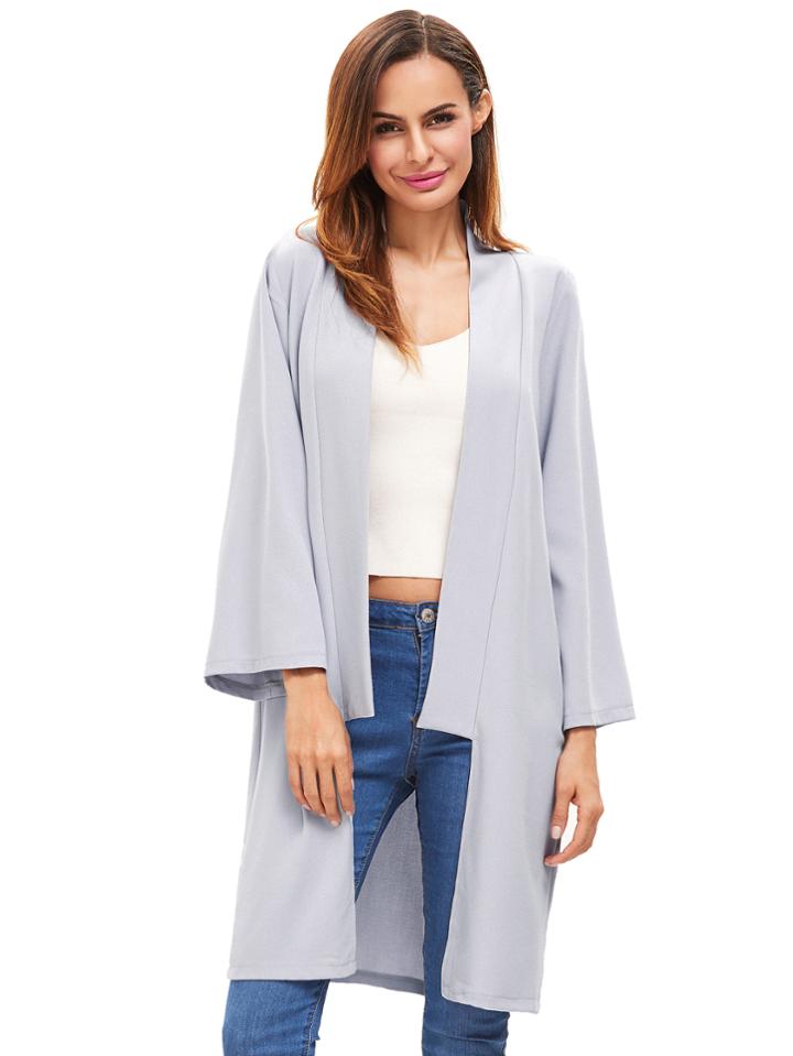 Romwe Grey Open Front Long Sleeve Outerwear