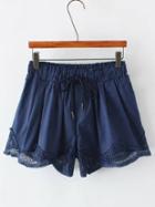 Romwe Navy Drawstring Waist Pocket Shorts