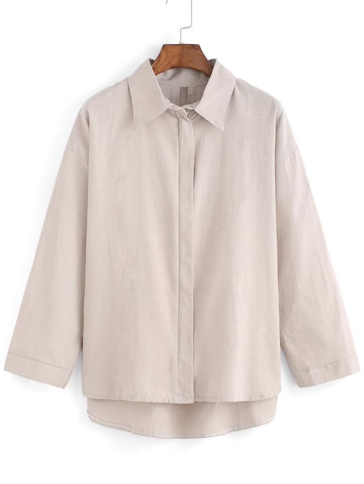 Romwe Lapel Zipper High Low Blouse