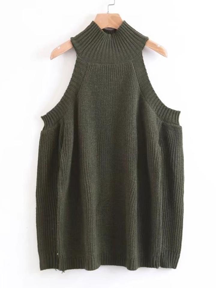 Romwe Ribbed Trim High Neck Knit Vest