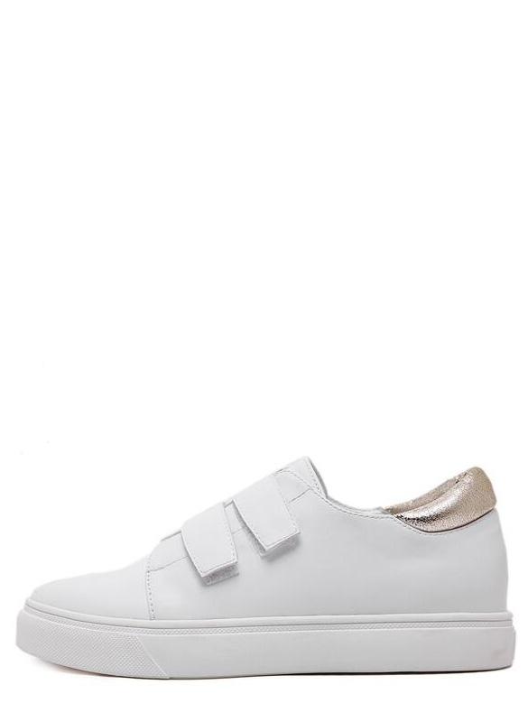 Romwe White Leather Velcro Flatform Sneakers