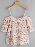 Romwe Open Back Fruit Print Top