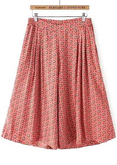 Romwe Wide Leg Vintage Print Pink Pant