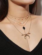 Romwe Moon & Bar Layered Chain Necklace