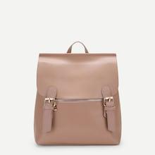 Romwe Buckle Detail Flap Zipper Backpack