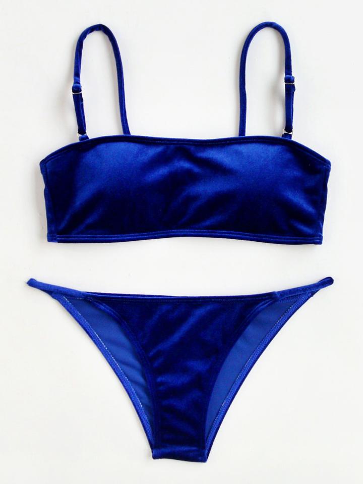 Romwe Velvet Bikini Set With Removable Strap