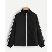 Romwe Letter Print Tape Panel Zip-up Jacket