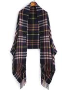 Romwe Royal Blue Plaid Long Fringe Shawl Scarf