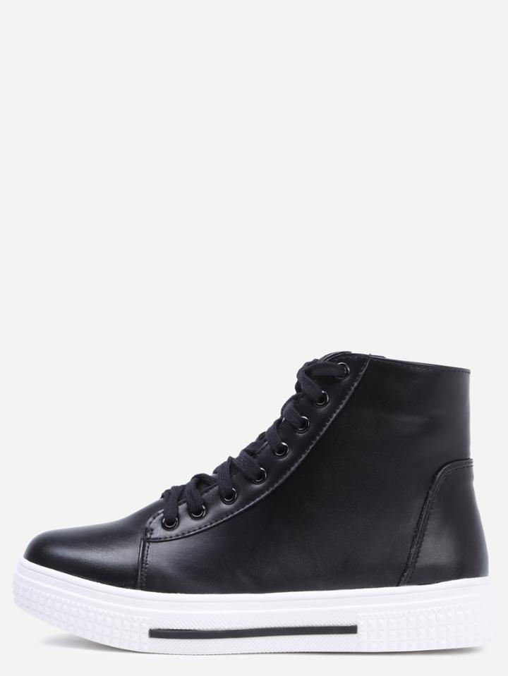 Romwe Black Lace Up High Top Zipper Sneakers