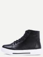 Romwe Black Lace Up High Top Zipper Sneakers