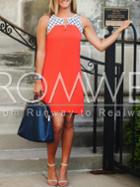 Romwe Orange Sleeveless Plaid Color Block Dress