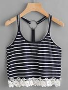 Romwe Contrast Crochet O Ring Back Halter Top